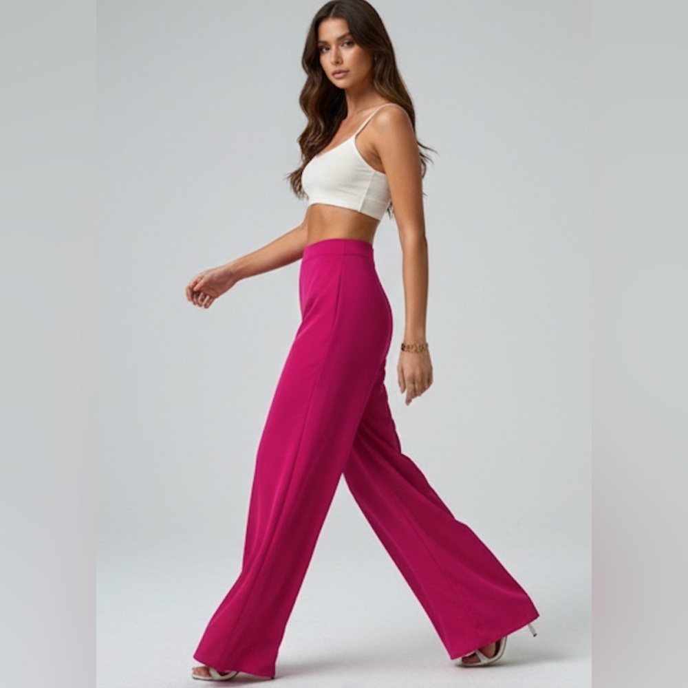 High Waist Wide Leg Pants Pink - Picture 3 of 7